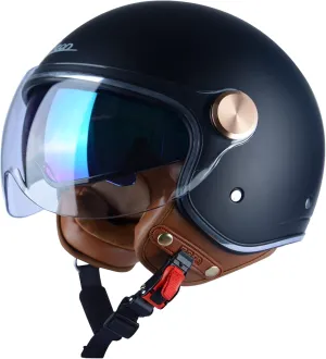 Open Face Motorcycle Helmet for Adults, DOT Approved,3/4 Retro Vespa Helmet, Dual Visors Men's and Women's Motorbike Casco for Moped Cruiser Bobber and Chopper