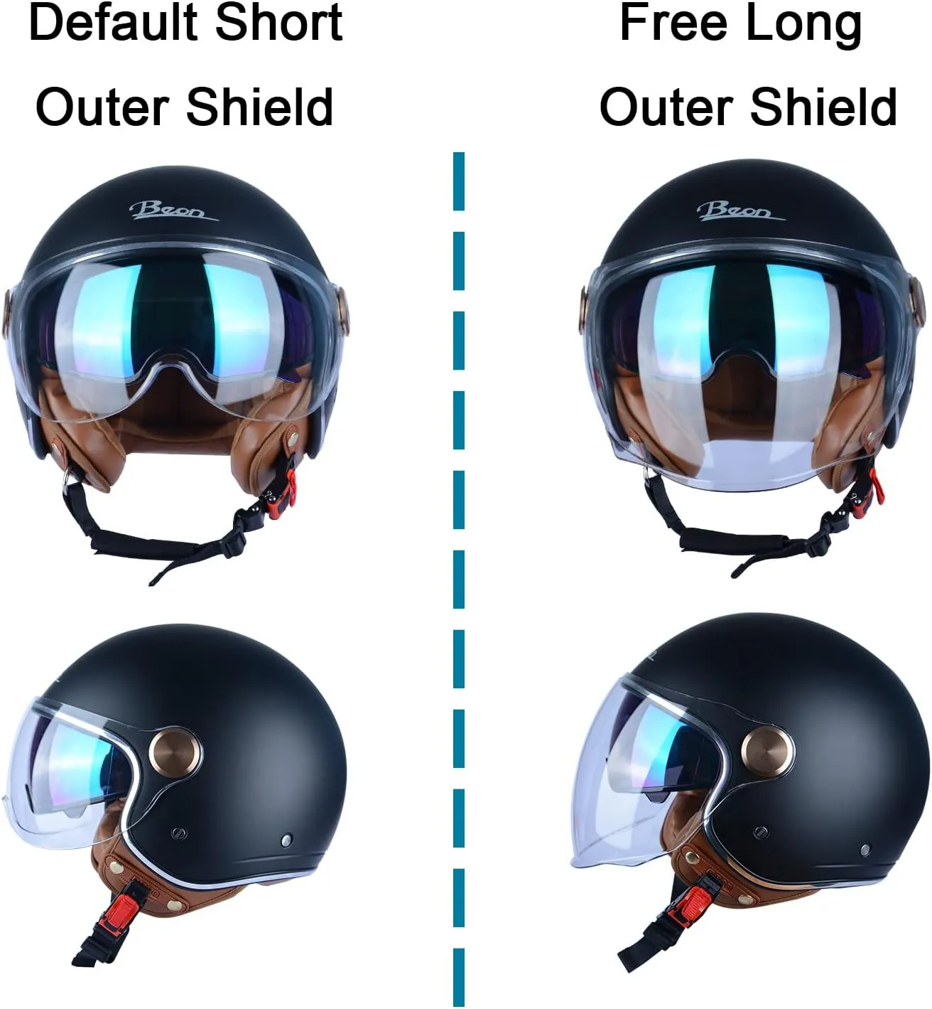 Open Face Motorcycle Helmet for Adults, DOT Approved,3/4 Retro Vespa Helmet, Dual Visors Men's and Women's Motorbike Casco for Moped Cruiser Bobber and Chopper