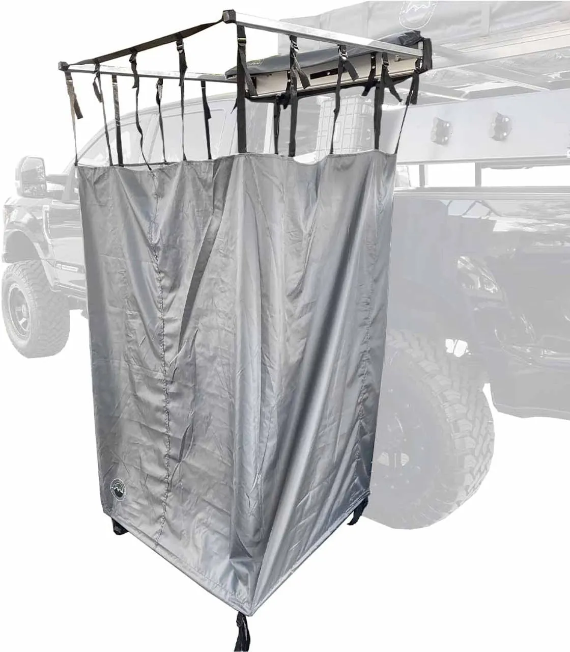 Overland Vehicle Systems HD Nomadic Car Side Shower Room with Black 1000G PVC Travel Cover, Universal L - Brackets, Dark Grey Body with Silver Inner Lining