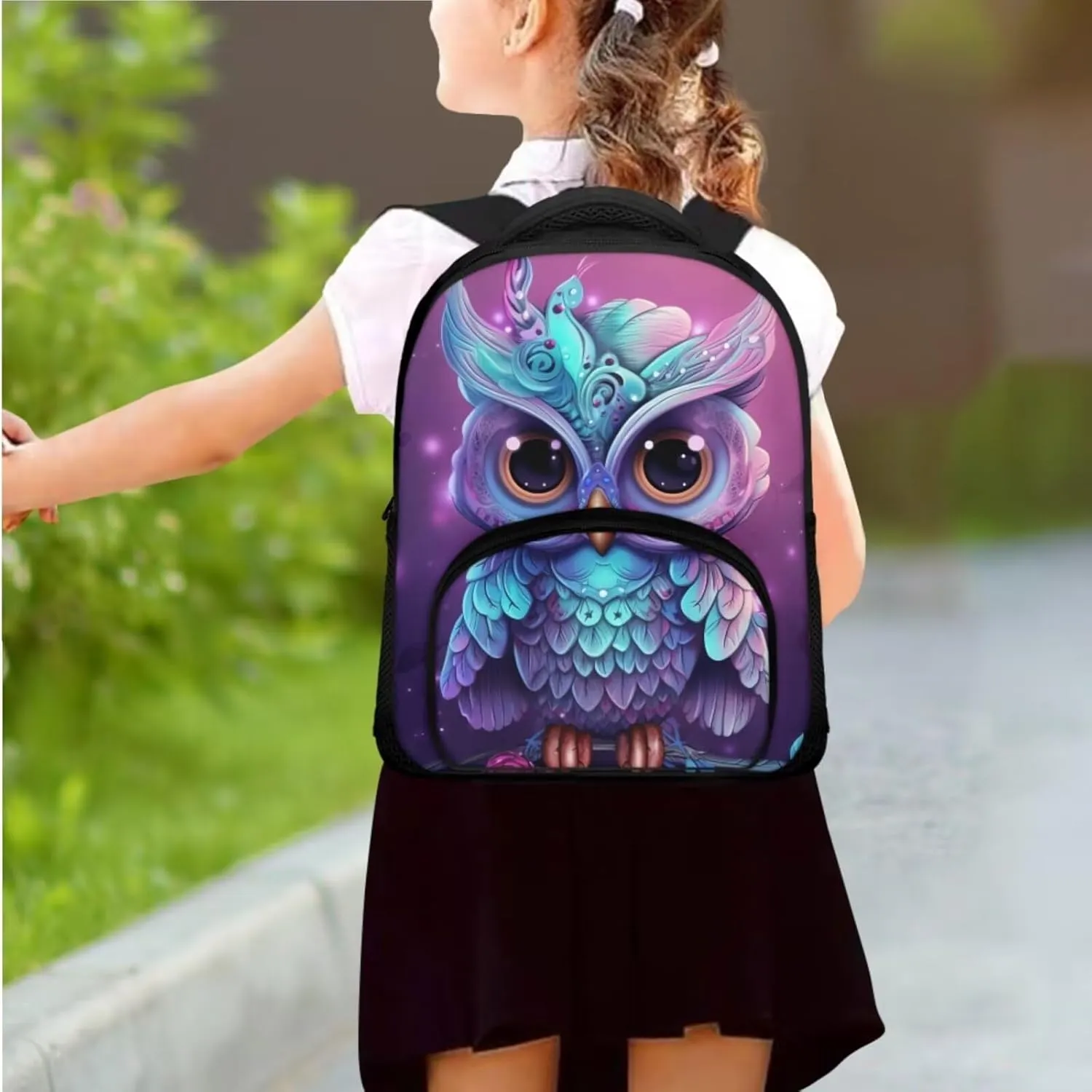 Owl Print Backpack and Lunch Box Set Boys Age 6-15 Years Old Lightweight Messenger Bag for School Retain Freshness Food Bag for Junior Middle School Middle School