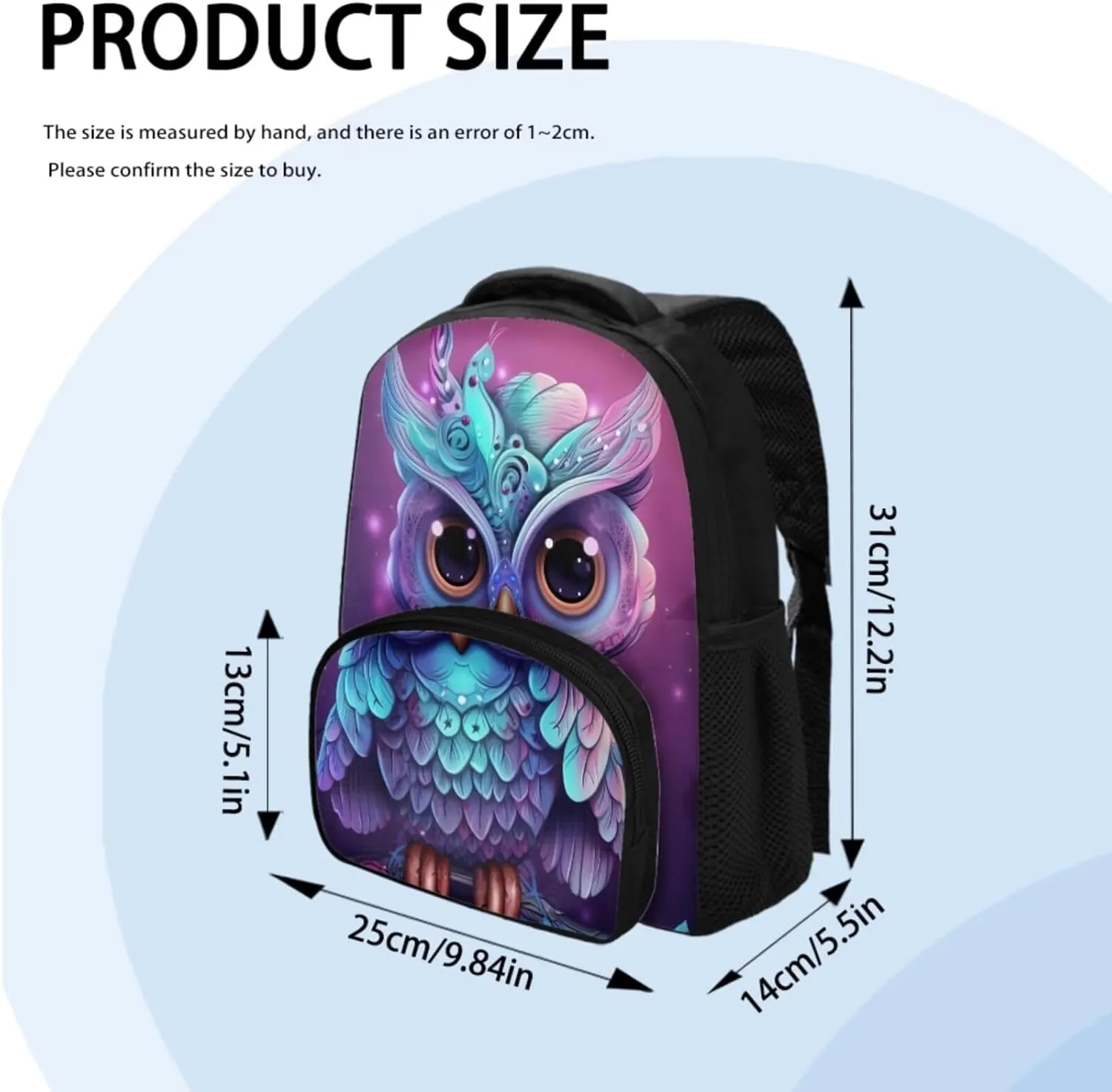 Owl Print Backpack and Lunch Box Set Boys Age 6-15 Years Old Lightweight Messenger Bag for School Retain Freshness Food Bag for Junior Middle School Middle School