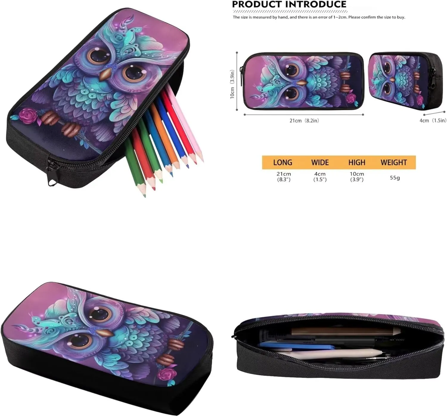 Owl Print Backpack and Lunch Box Set Boys Age 6-15 Years Old Lightweight Messenger Bag for School Retain Freshness Food Bag for Junior Middle School Middle School