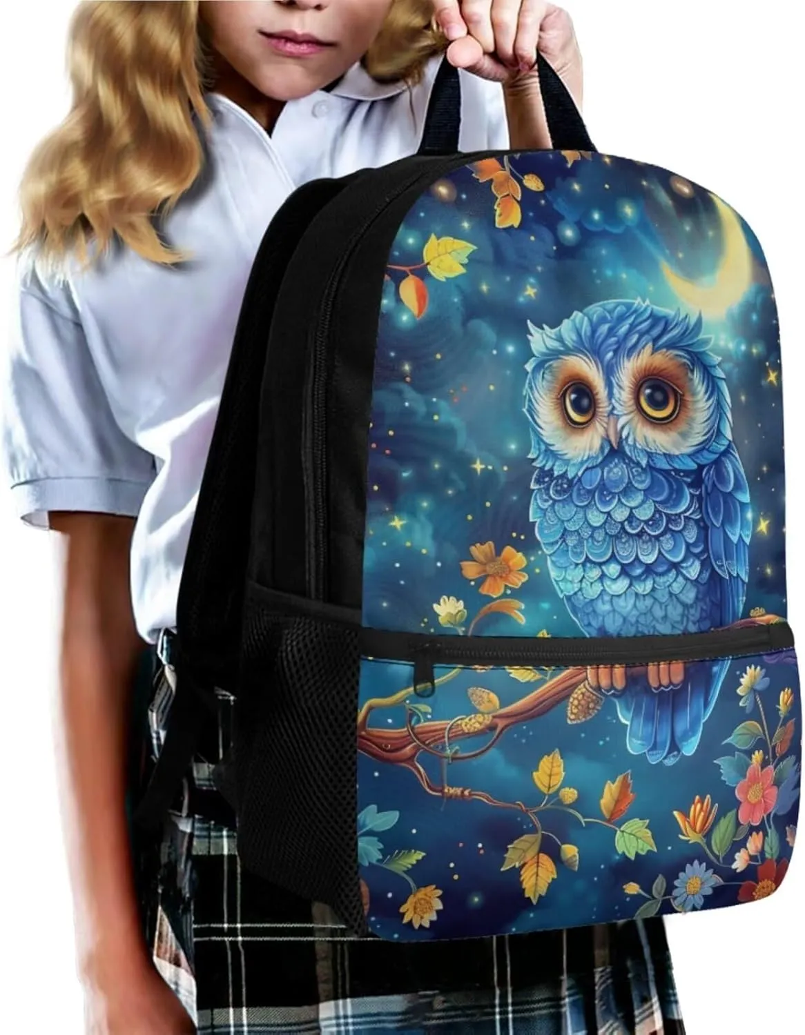 Owl Print Backpacks for School Girls with Lunch Box Grades 4 to 8 Reusable Lunch Bags for Kids and Pencil Pouches Fit Middle School Secondary Schools