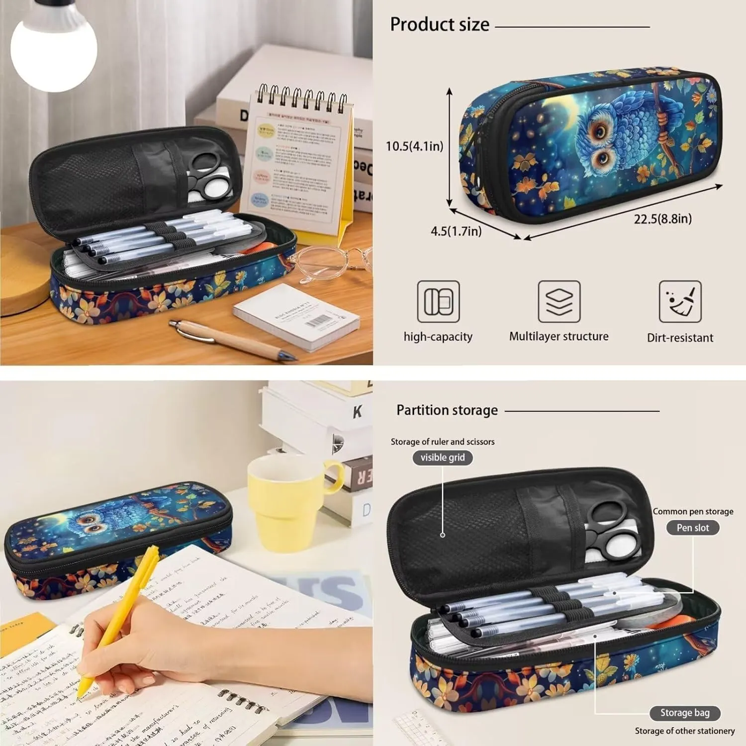 Owl Print Backpacks for School Girls with Lunch Box Grades 4 to 8 Reusable Lunch Bags for Kids and Pencil Pouches Fit Middle School Secondary Schools