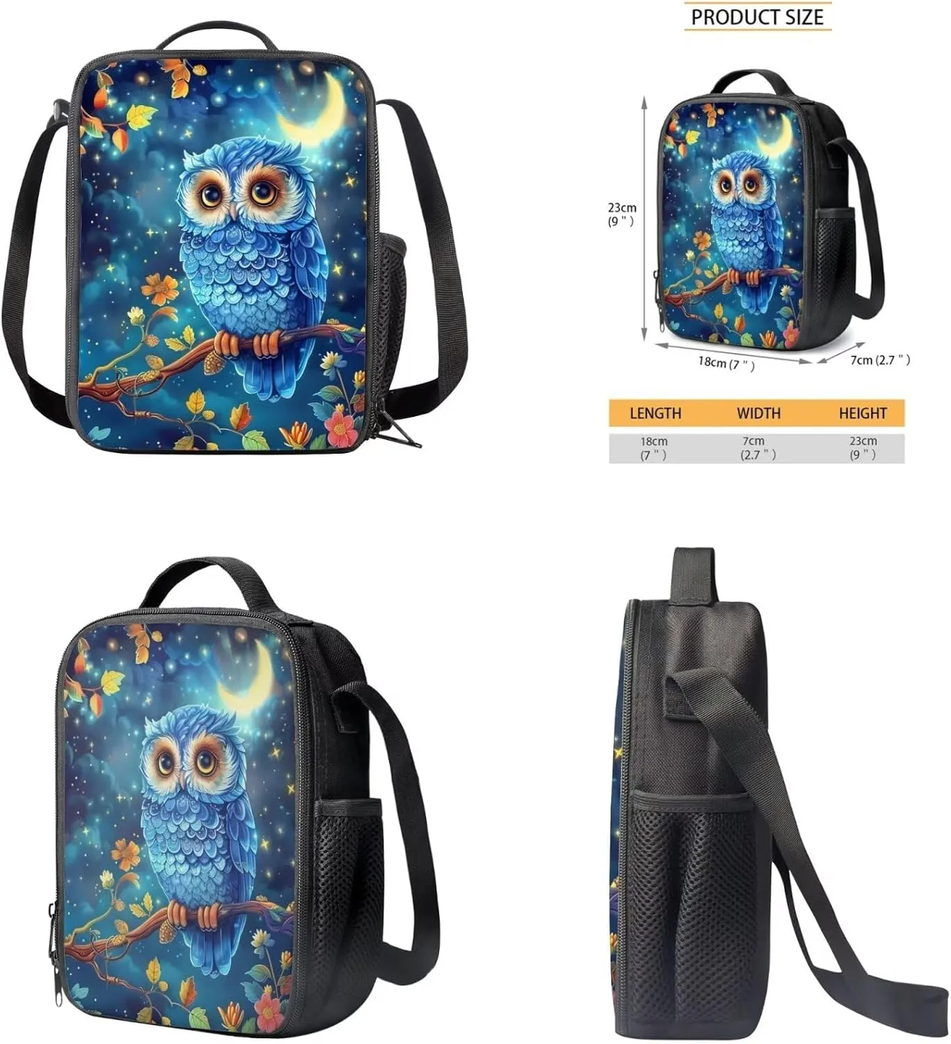 Owl Print Backpacks for School Girls with Lunch Box Grades 4 to 8 Reusable Lunch Bags for Kids and Pencil Pouches Fit Middle School Secondary Schools