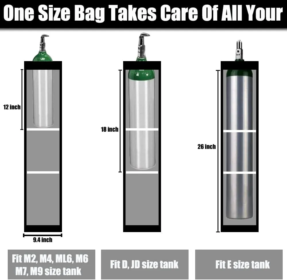 Oxygen Cylinder Bag for Wheelchair & Knee Scooter - O2 Tank Carrier Carry Pouch Holder for D and E Cylinders Bottle, 600D Oxford & Portable (26" L*9.4" W)