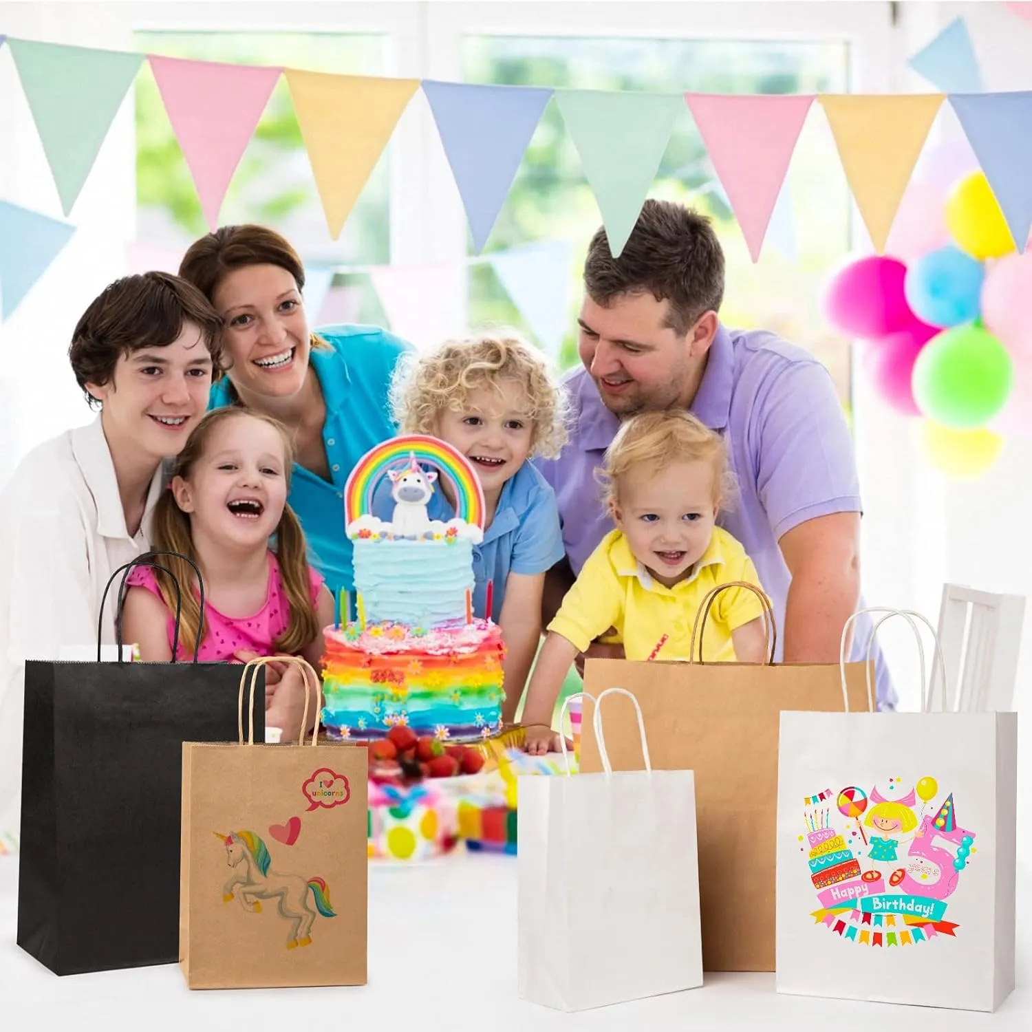 PAICUIKE 50Pcs Black Kraft Bags with Handles, 11x6x11 Inch Square Gift Bags for Retail, Shopping, Party Favors, Father’s Day, Events & Small Business | Sturdy & Versatile