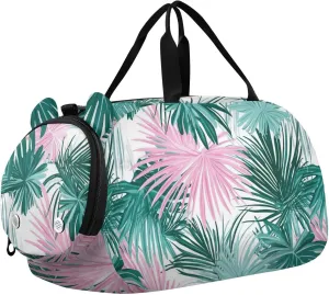 Palm Leaf Green Boy's Gym Duffel Bag with Shoes Compartment Lightweight Carry On Weekender Bag for Travel, Swimming, Dance, Ballet