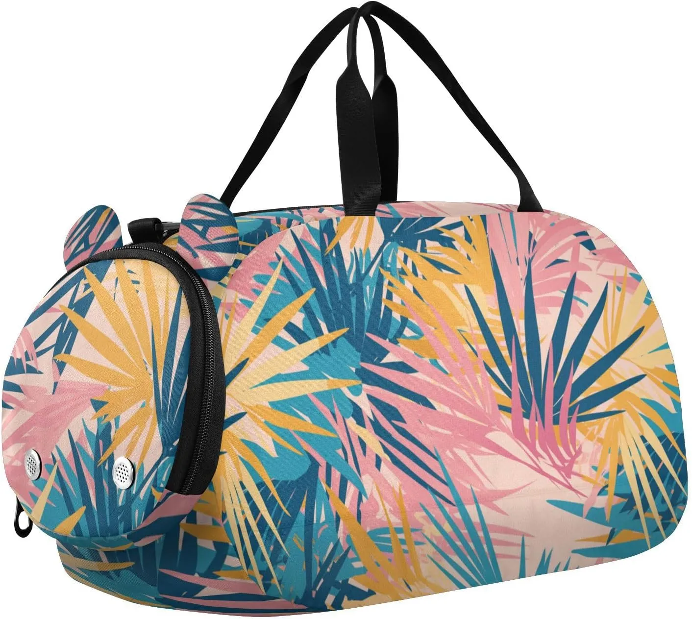 Palm Tropical Leaf Small Gym Bag with Shoes Compartment Large Capacity Carry On Overnight Bag for Boys and Girls