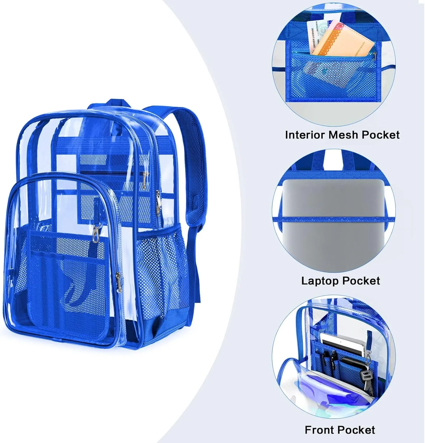 PAMANO Clear Backpack Transparent Heavy Duty See Through Bag for College Work Stadium Concert Travel Security, Blue