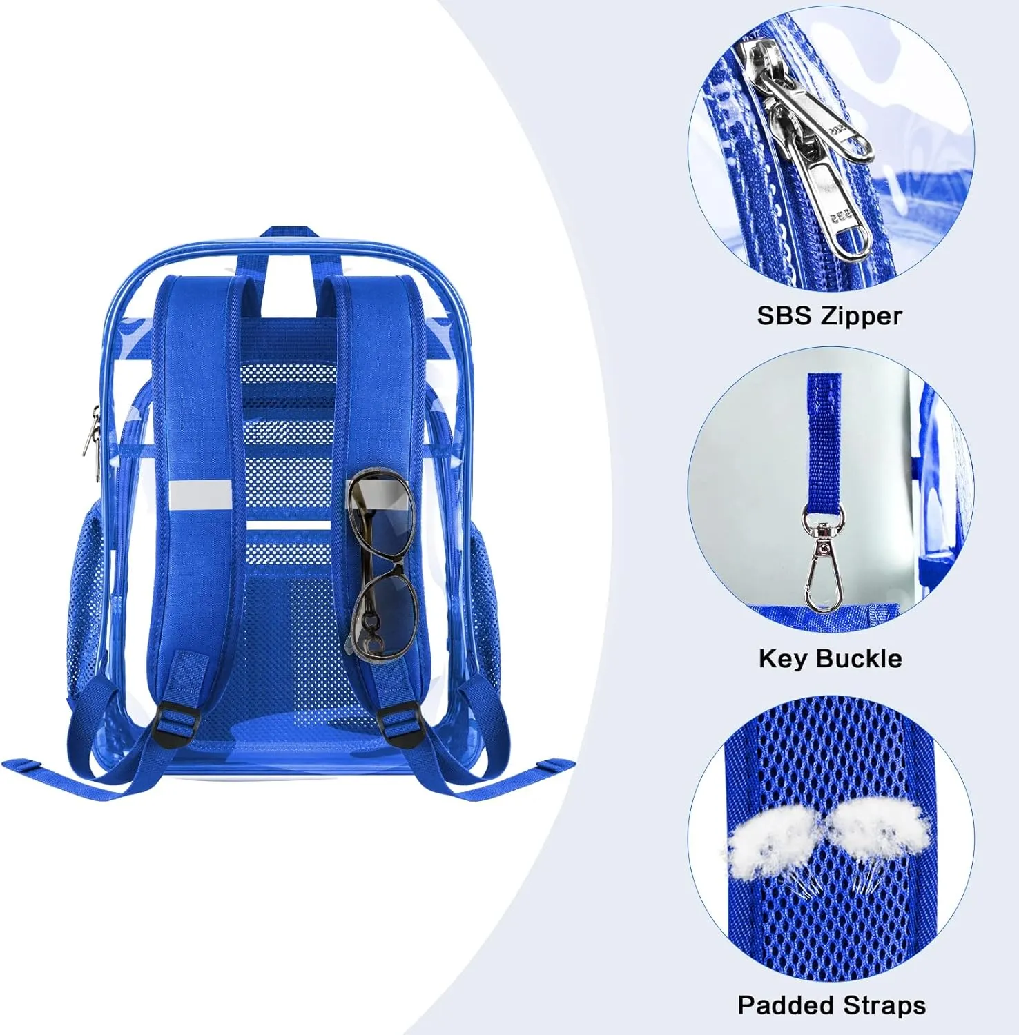 PAMANO Clear Backpack Transparent Heavy Duty See Through Bag for College Work Stadium Concert Travel Security, Blue