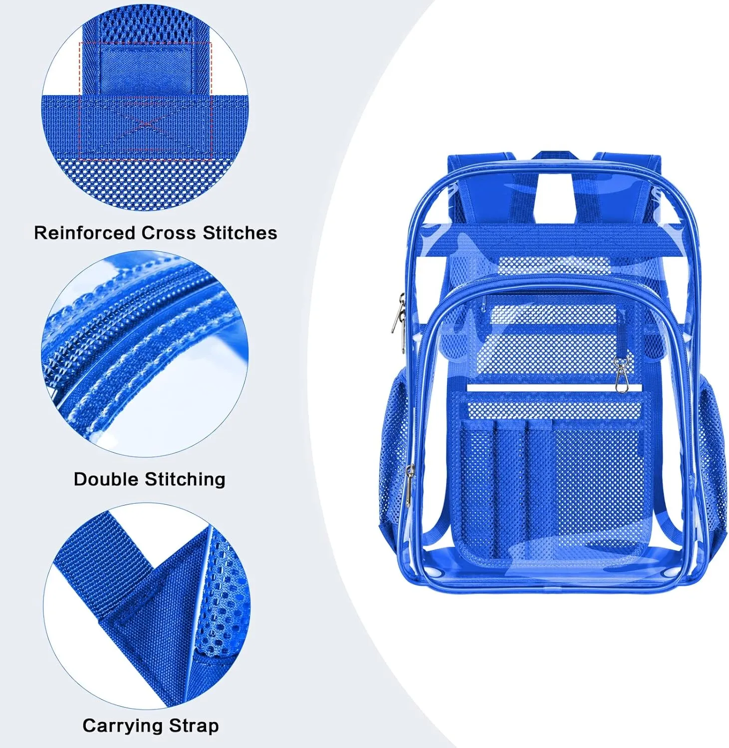 PAMANO Clear Backpack Transparent Heavy Duty See Through Bag for College Work Stadium Concert Travel Security, Blue
