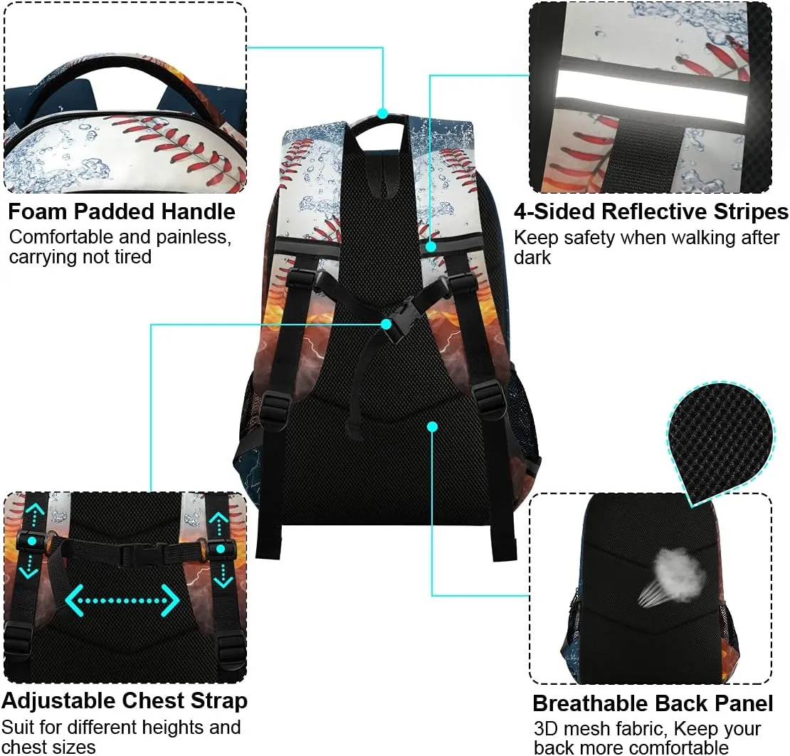 panksolu Baseball Water Fire Backpacks Lightweight Laptop Backpack School Book Bag Travel Hiking Daypack for Women Men Kids…