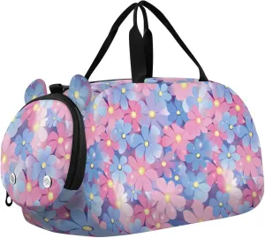 Parents' Day Beautiful Peach Purple Flowers Duffel Bag with Shoes Compartment Multifunctional Weekend Overnight Carry on Bag for Beach Swim Pool Sports bolsos de