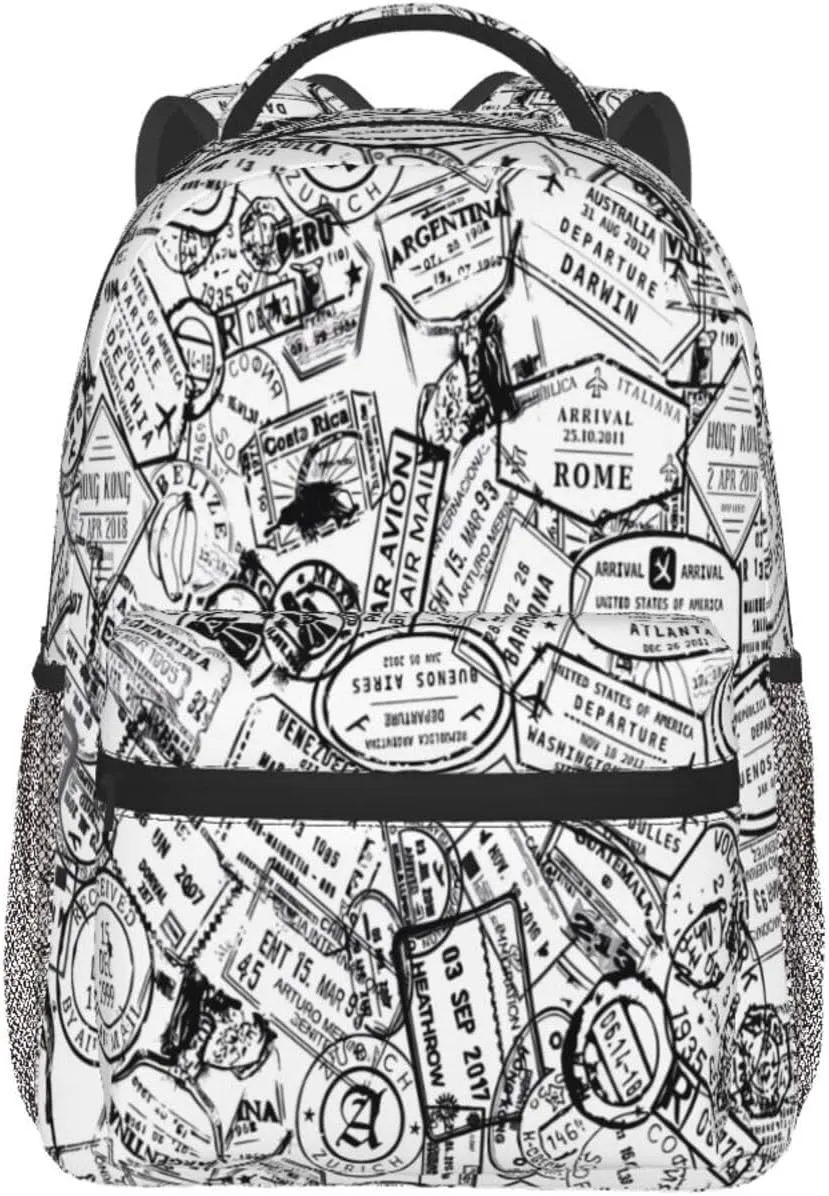 Passport Travel Stamp Backpacks 15 Inch Laptop Backpack Multipurpose Double Shoulder Bag For Men Women Gifts