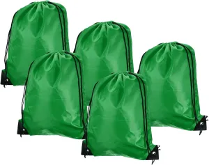 PATIKIL 42x34cm Nylon Drawstring Bag, 5 Pack Storage Bulk Cinch Backpack Sack for Gym Sports Outdoor Traveling, Green