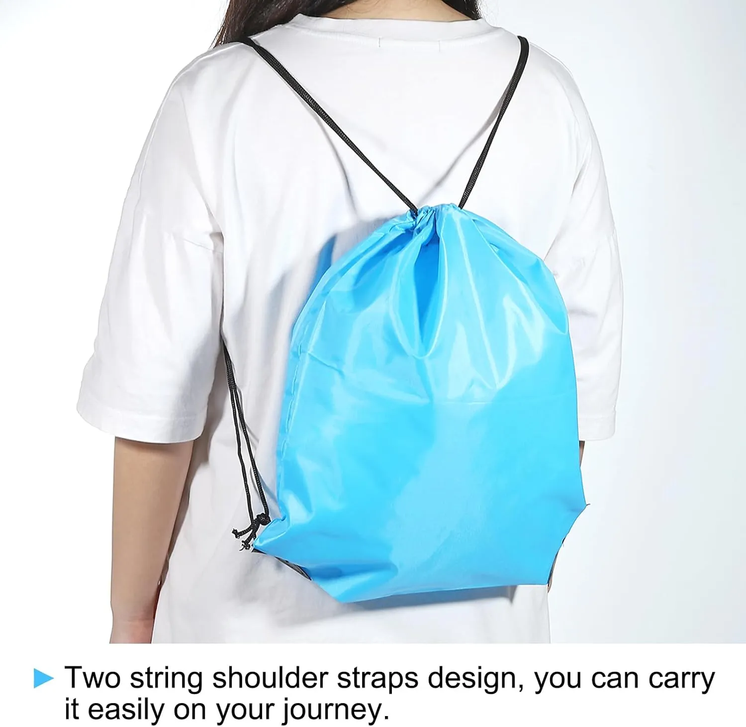 PATIKIL 42x34cm Nylon Drawstring Bag, 5 Pack Storage Bulk Cinch Backpack Sack for Gym Sports Outdoor Traveling, Green