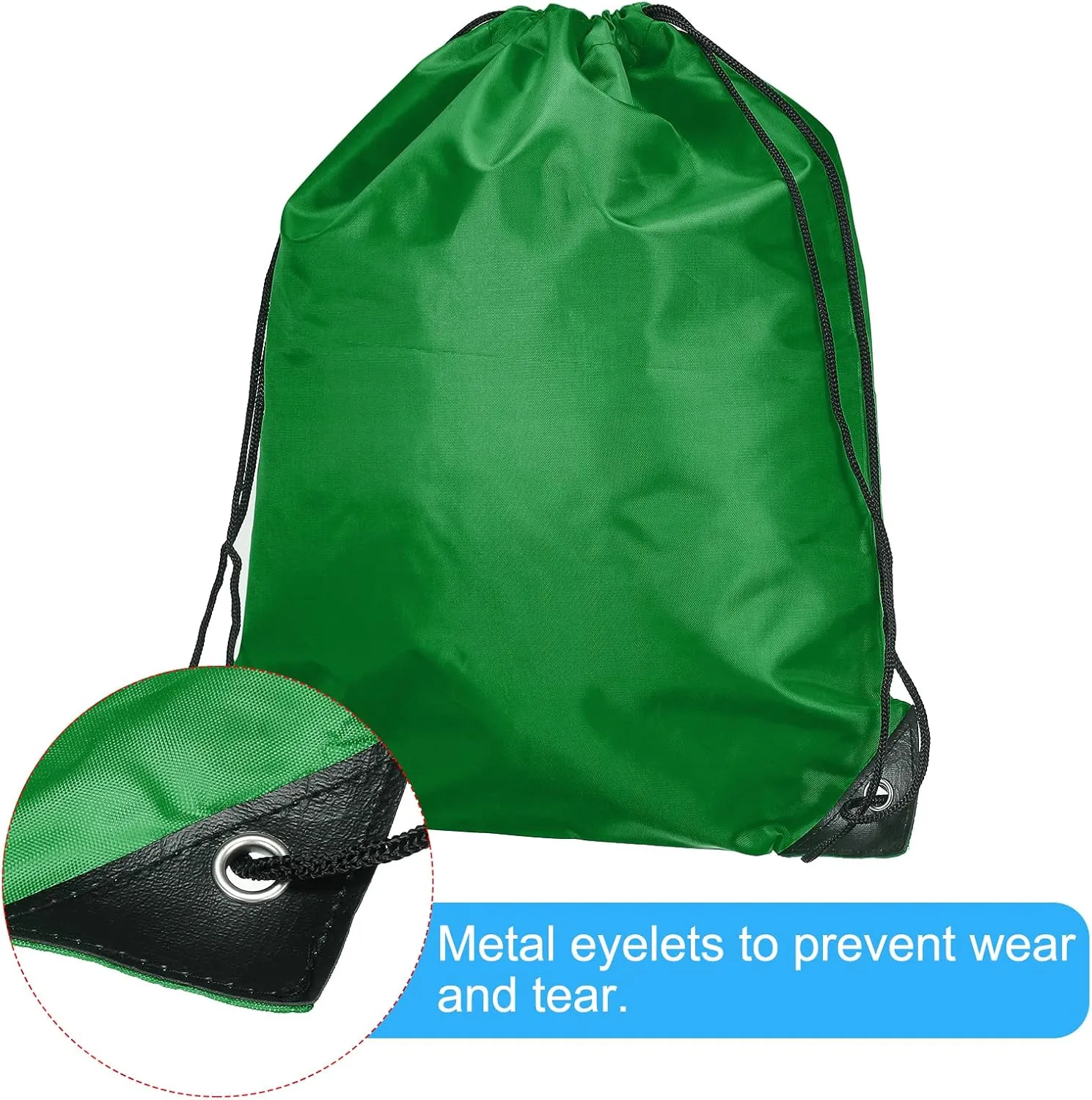 PATIKIL 42x34cm Nylon Drawstring Bag, 5 Pack Storage Bulk Cinch Backpack Sack for Gym Sports Outdoor Traveling, Green
