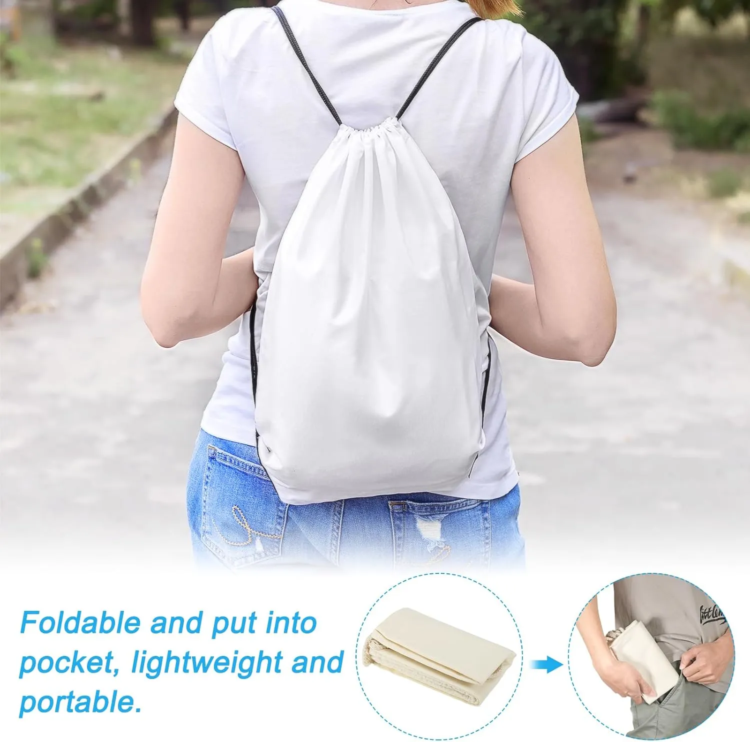 PATIKIL Cotton Drawstring Bags, Cotton Drawstring Backpack Foldable Sports Gym Bags for Women Men Gym Sports Trip, Green