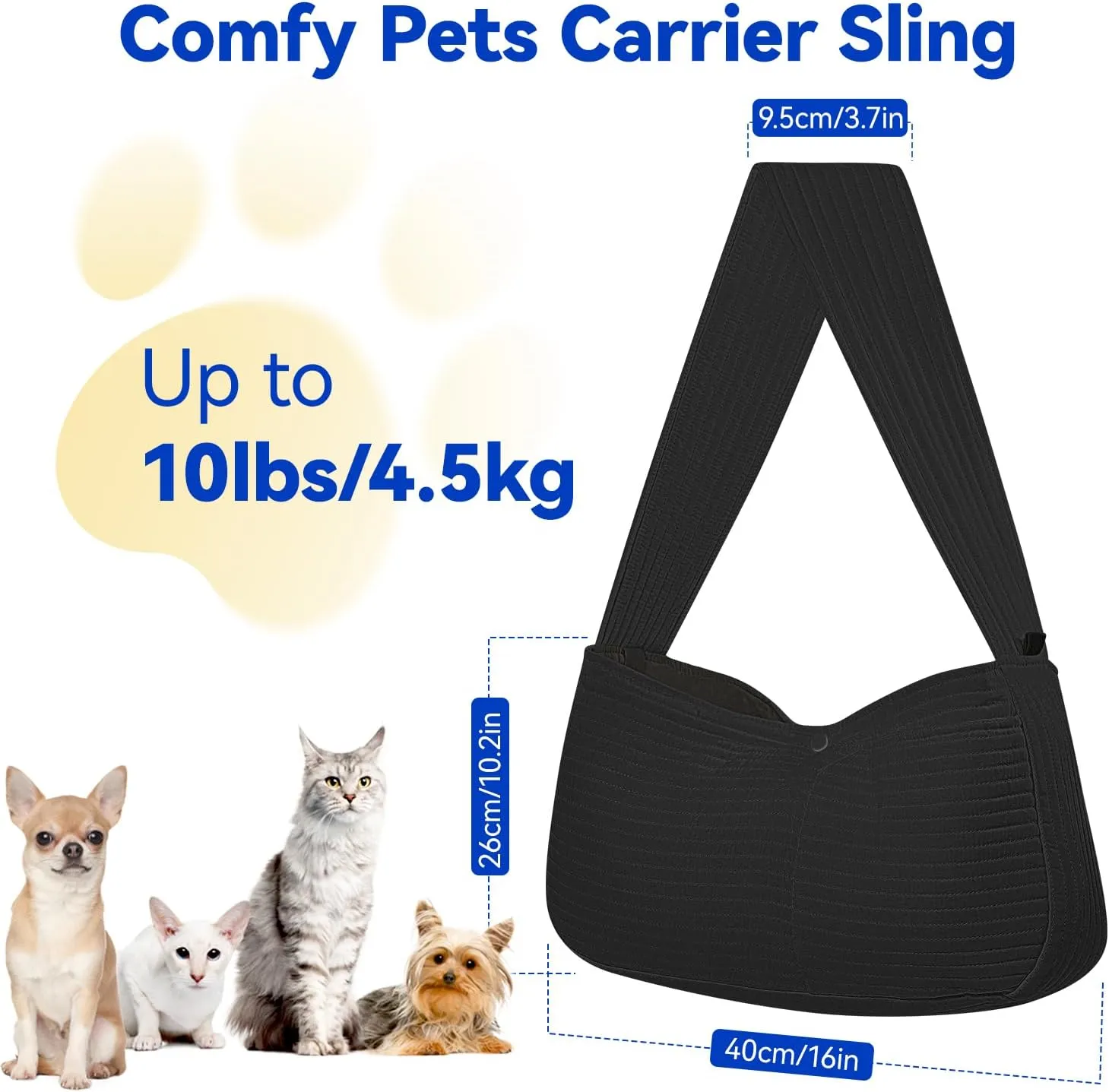 Pawaboo Dog Sling Carrier for Small Dogs Cats, Ultra-Comfortable Dog Carrier Sling Up to 10lbs, Hand-Free Widened Strap Dog Purse for Cat & Puppy, Dog Pouch Carrier Built-in Safety Leash (Black)