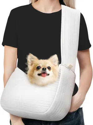 Pawaboo Dog Sling Carrier for Small Dogs Cats, Ultra-Comfortable Dog Carrier Sling Up to 10lbs, Hand-Free Widened Strap Dog Purse for Cat & Puppy, Dog Pouch Carrier Built-in Safety Leash (White)