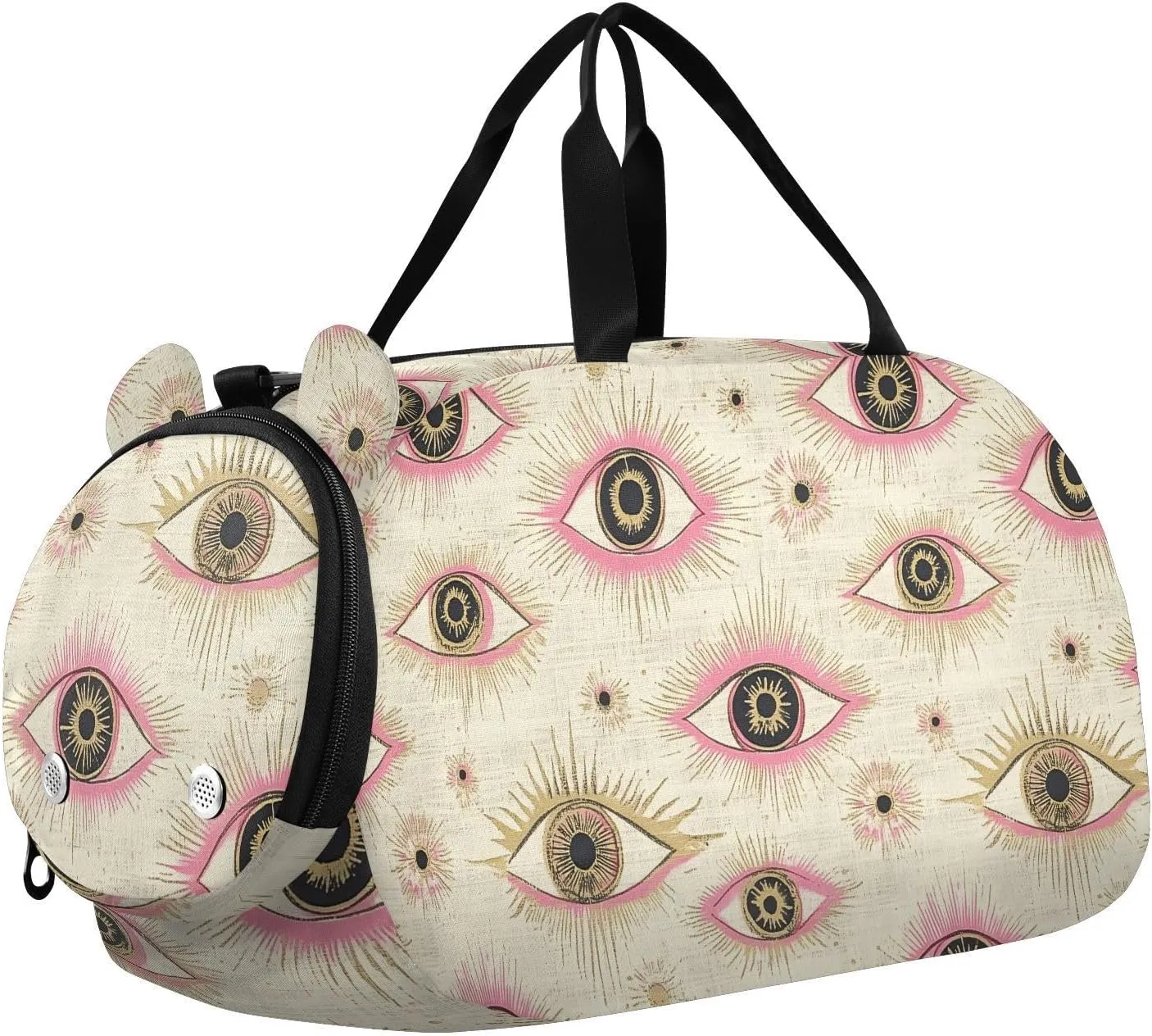 Peach Gold Mysterious Evil Eyes Gym Duffel Bag with Shoes Compartment Multifunctional Sports Bag Travel Tote for Beach Swim Pool Sports bolsos de