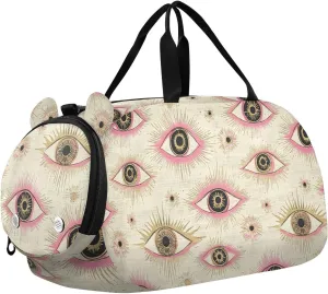Peach Gold Mysterious Evil Eyes Gym Duffel Bag with Shoes Compartment Multifunctional Sports Bag Travel Tote for Beach Swim Pool Sports bolsos de