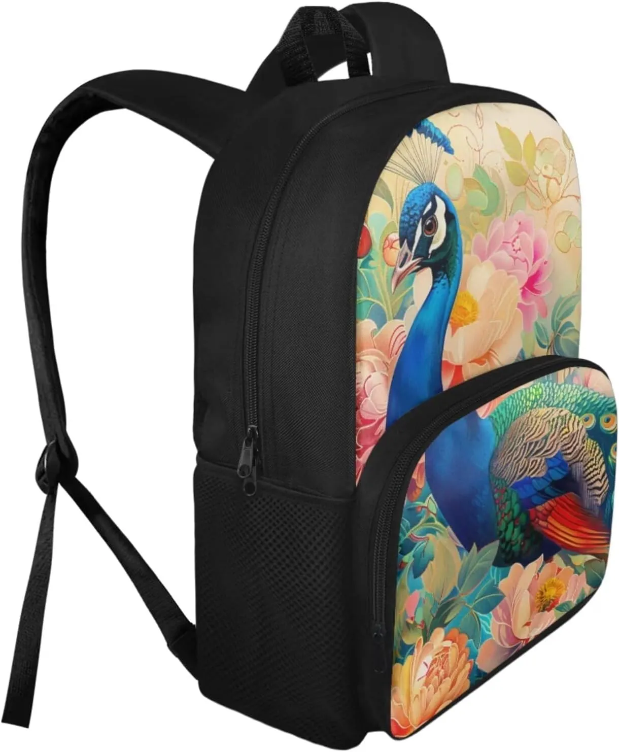 Peacocks Print Kids Backpack for Girls 10-15 Years Old Large Capacity Kids Messenger Bag with Lunch Bag Fashion Lightweight Book Bag Set for Secondary Schools