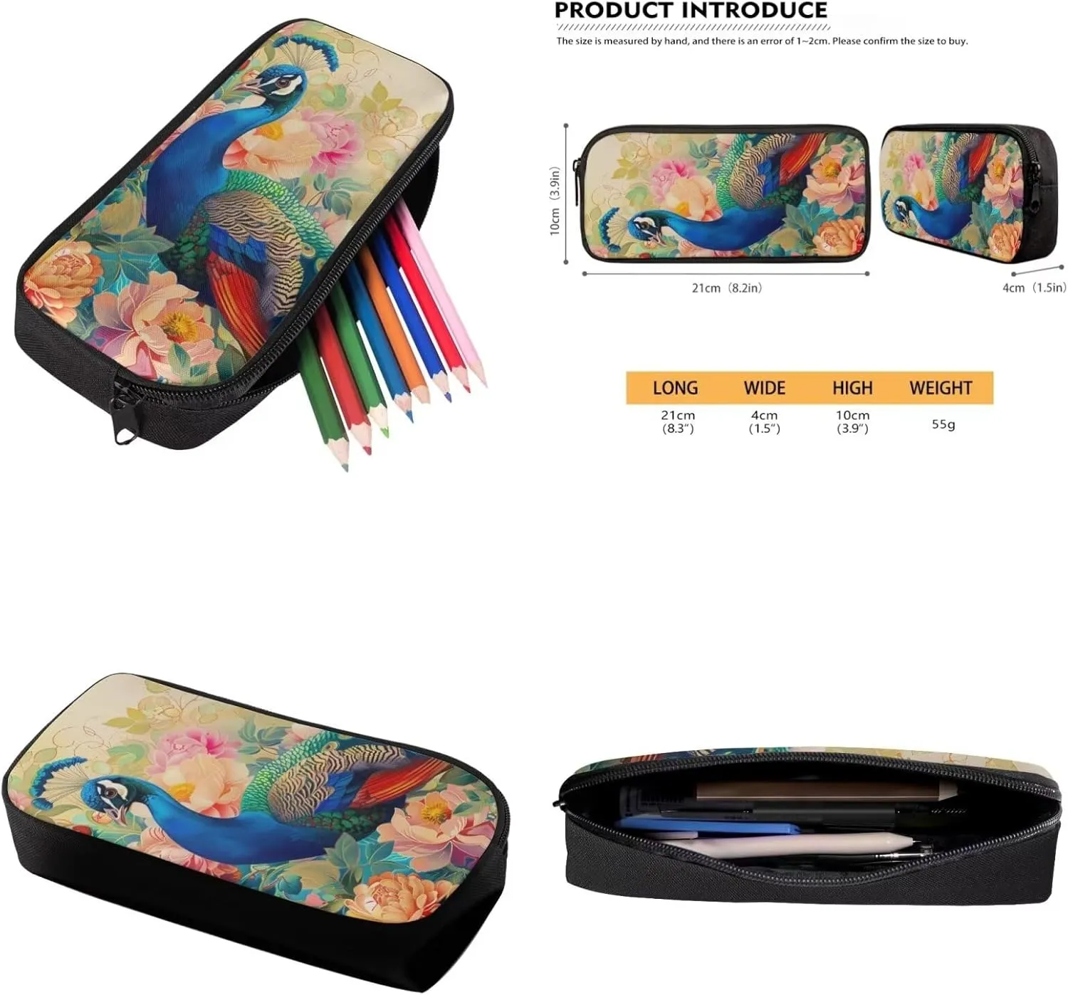 Peacocks Print Kids Backpack for Girls 10-15 Years Old Large Capacity Kids Messenger Bag with Lunch Bag Fashion Lightweight Book Bag Set for Secondary Schools
