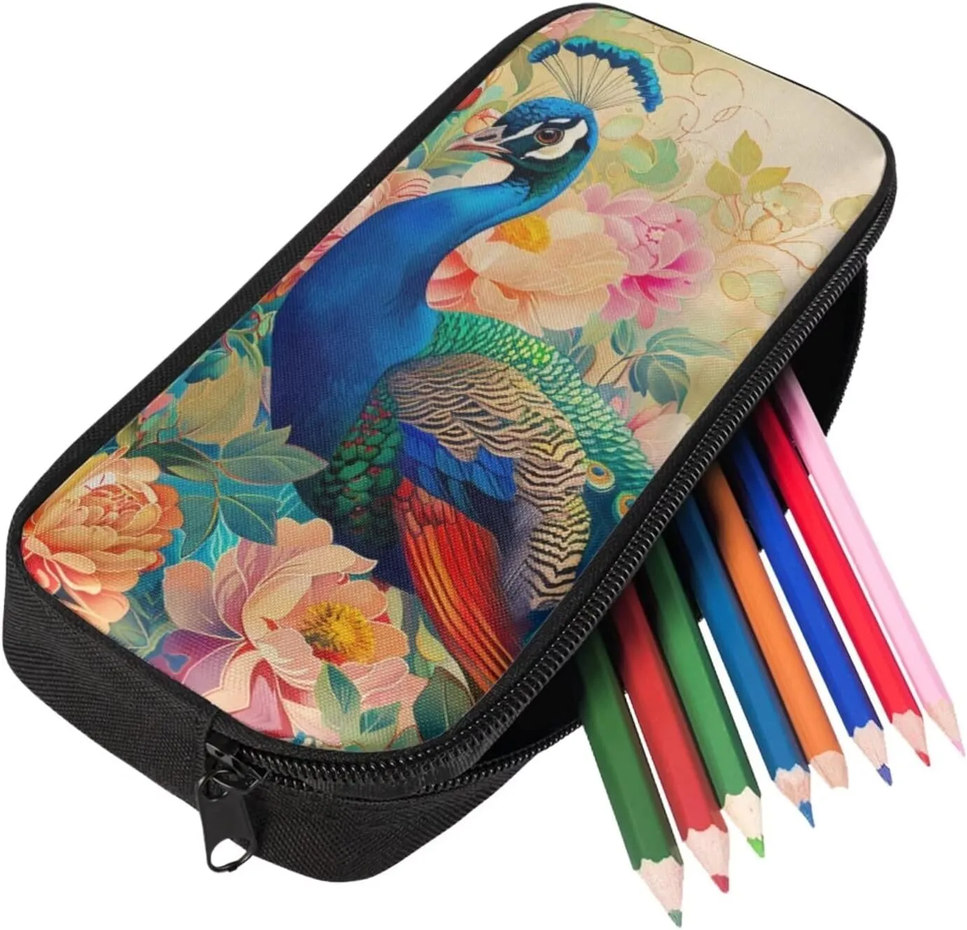 Peacocks Print Kids Backpack for Girls 10-15 Years Old Large Capacity Kids Messenger Bag with Lunch Bag Fashion Lightweight Book Bag Set for Secondary Schools