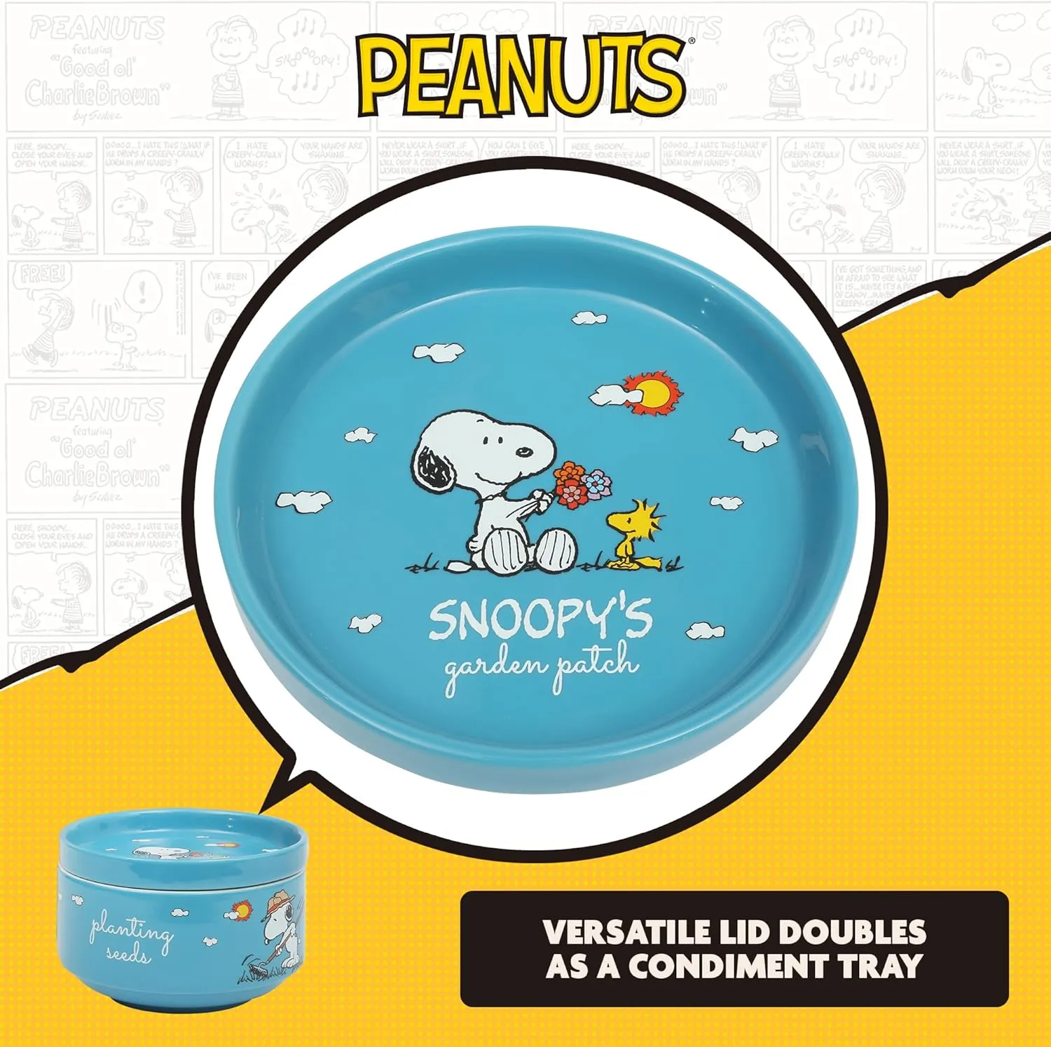 Peanuts Snoopy 6 Pack Stackable 5.5" Decorated Stoneware Bowl Set W/Plate