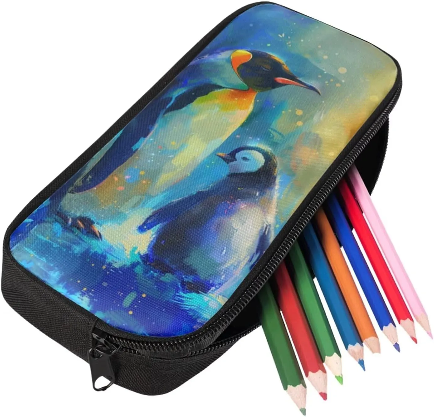 Penguins Print Backpack with Lunch Box Kids Girls 5-10 Years Old Hand Carry Lunch Tote Bag for Children Portable Casual Messenger Bag for School Picnic Vacation Climbing