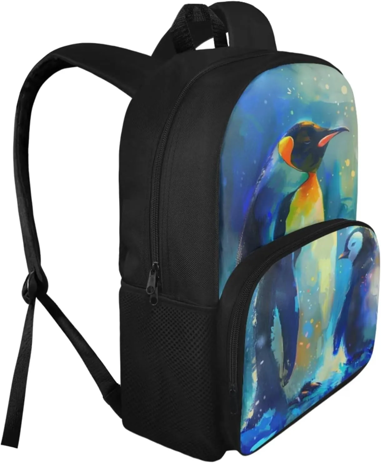Penguins Print Backpack with Lunch Box Kids Girls 5-10 Years Old Hand Carry Lunch Tote Bag for Children Portable Casual Messenger Bag for School Picnic Vacation Climbing