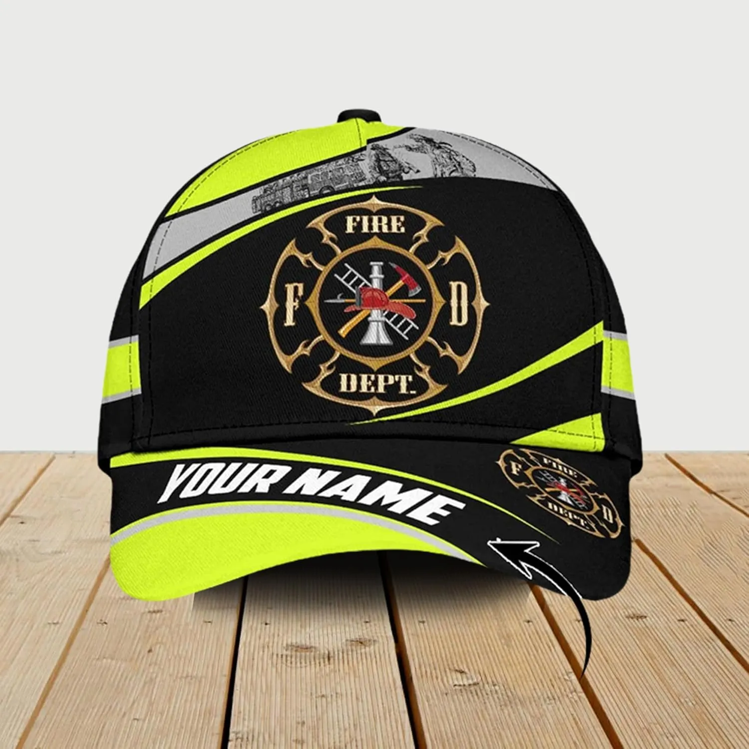 Personalise Firefighter Badge and Flame Pattern Truckers Hats with Mesh Back Summer Firefighter Meshback Cap Gift for Men