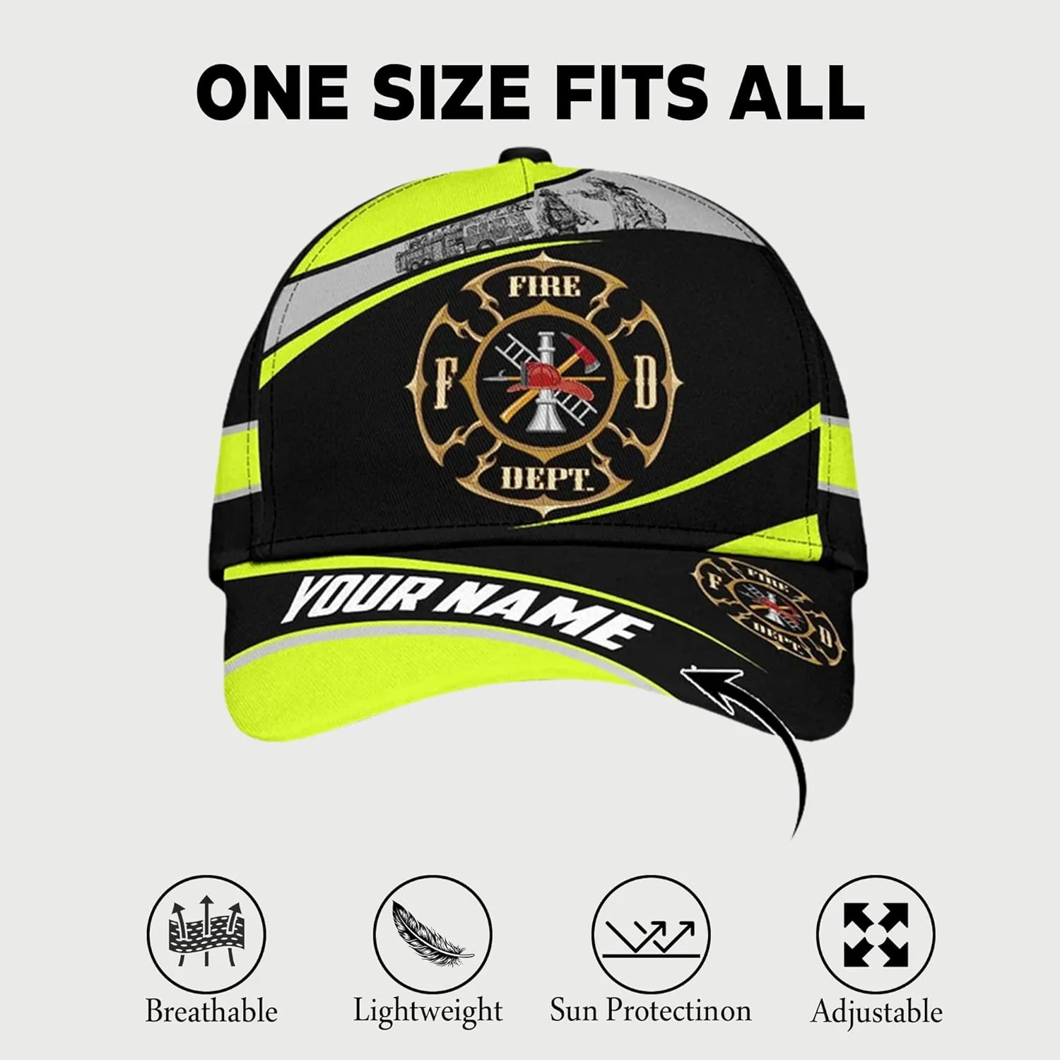 Personalise Firefighter Badge and Flame Pattern Truckers Hats with Mesh Back Summer Firefighter Meshback Cap Gift for Men