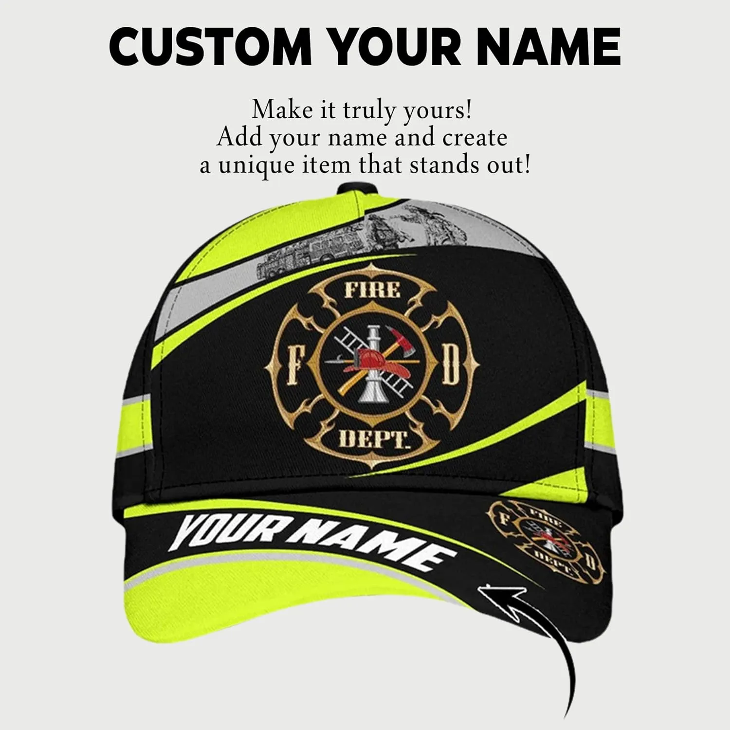 Personalise Firefighter Badge and Flame Pattern Truckers Hats with Mesh Back Summer Firefighter Meshback Cap Gift for Men
