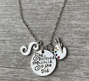 Personalized Artist Paint Palette & Paint Brush Pendant Necklace