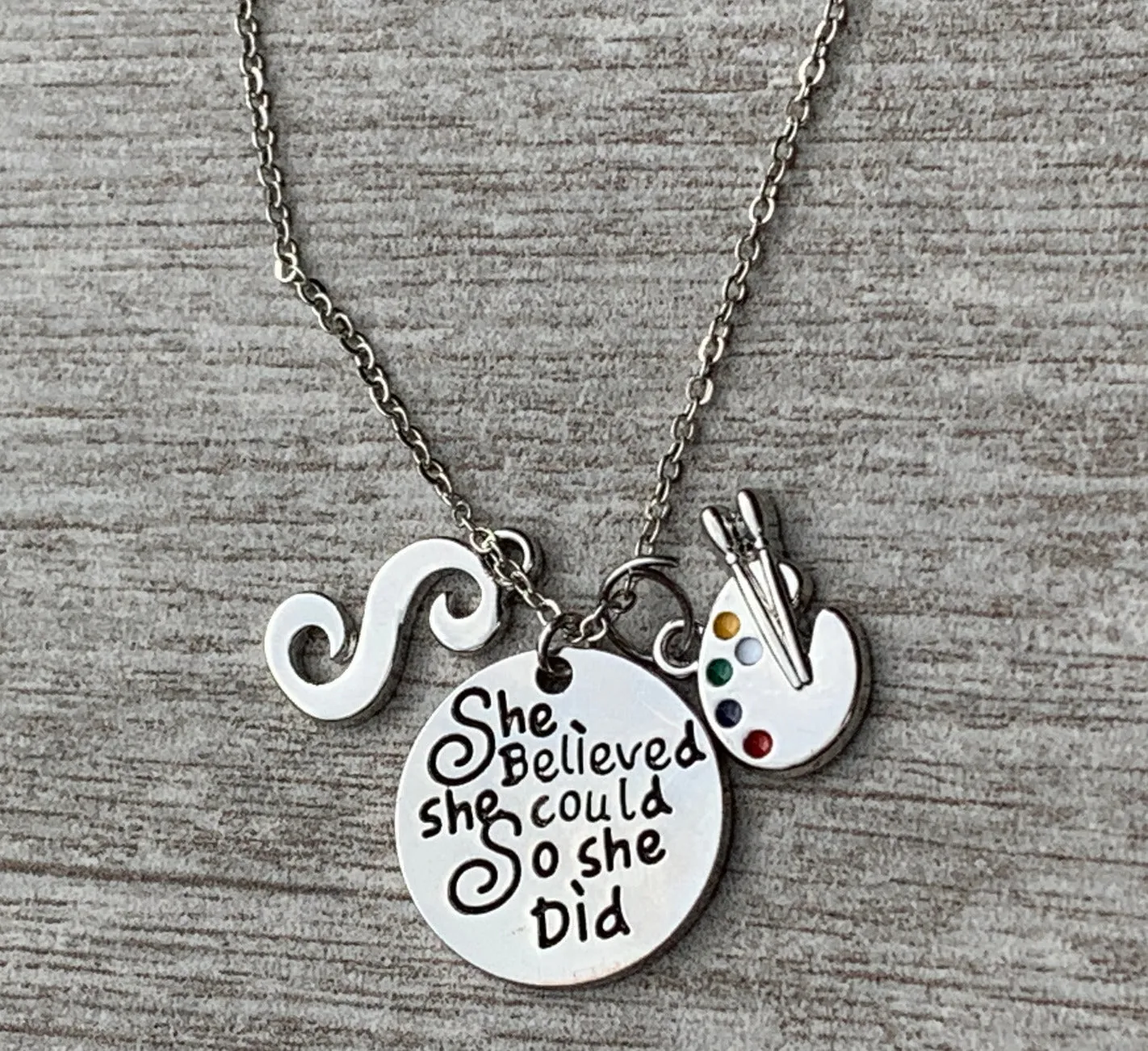 Personalized Artist Paint Palette & Paint Brush Pendant Necklace