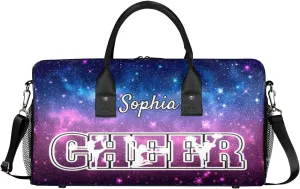 Personalized Cheer Bags for Cheerleaders, Custom Name Sport Duffel Bag Gym Bag Travel Duffle Bag Overnight Weekender Bag Colorful Starry Sky