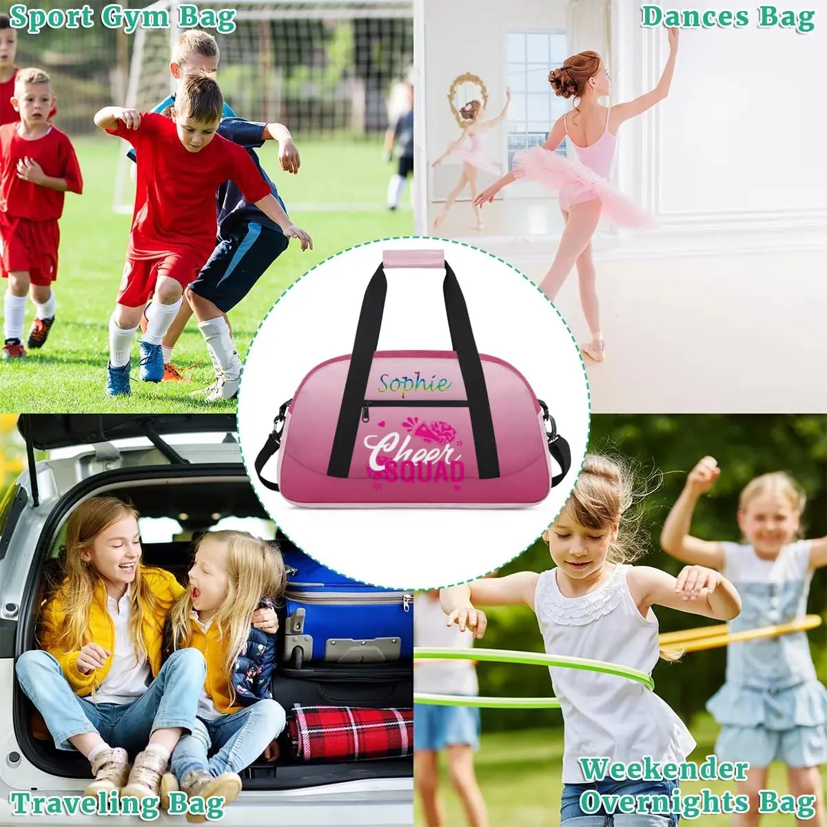 Personalized Cheer Gym Bag, Custom Sport Duffel Bag for Cheerleader, Dance Bag Overnight Weekender Bags Travel Duffel Bag for Women, Dark Pink Gradient Cheer