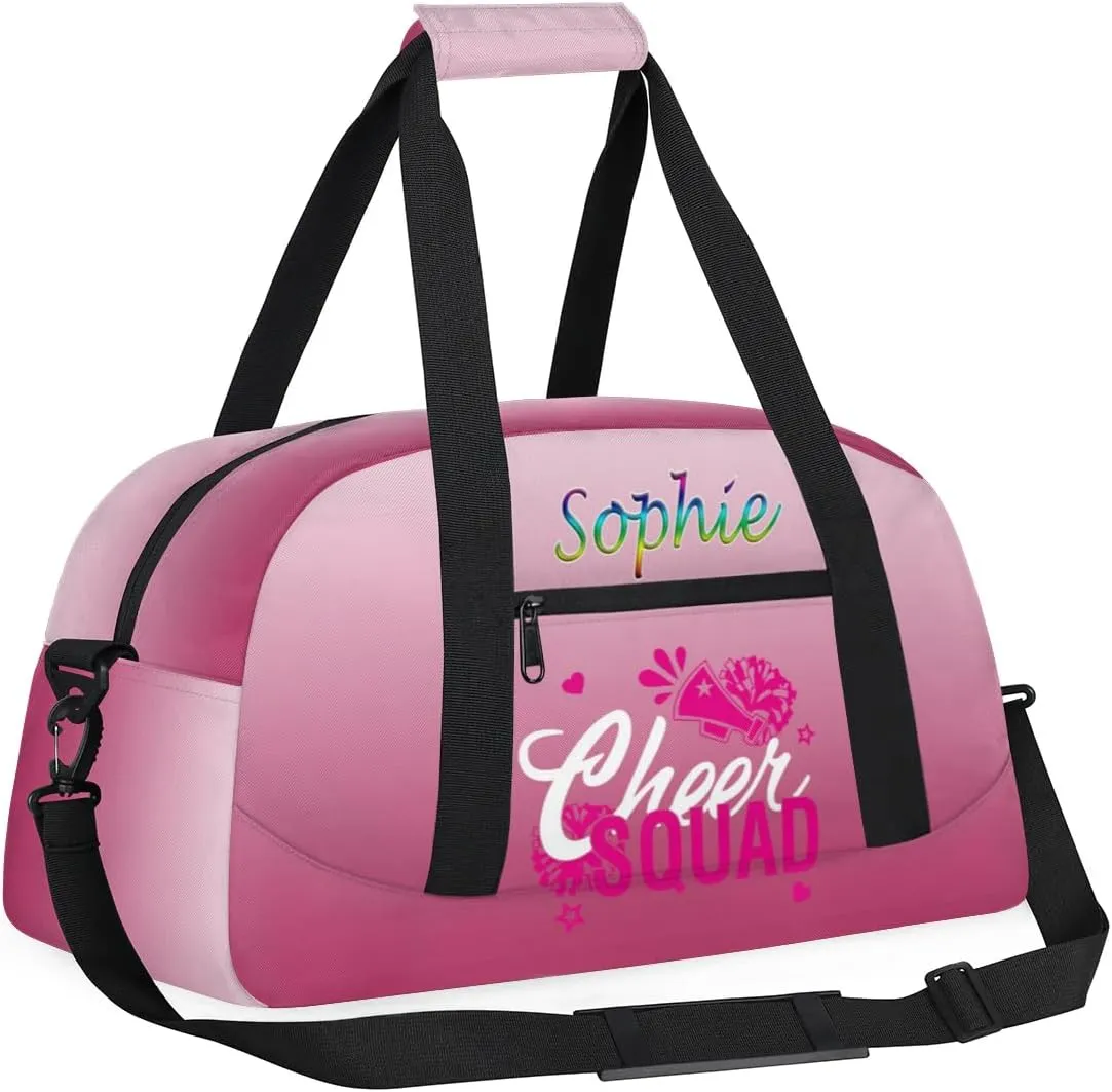 Personalized Cheer Gym Bag, Custom Sport Duffel Bag for Cheerleader, Dance Bag Overnight Weekender Bags Travel Duffel Bag for Women, Dark Pink Gradient Cheer
