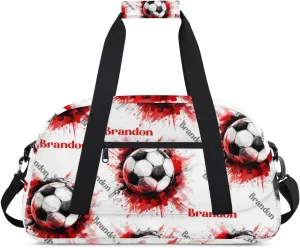 Personalized Duffle-Bag for-Girls-Boys Customized Sports-Bag Carry-On-Bag Gym-Travel-Bag Football-Bag Gymnastics-Bag Black White Red Grey Football Brandon