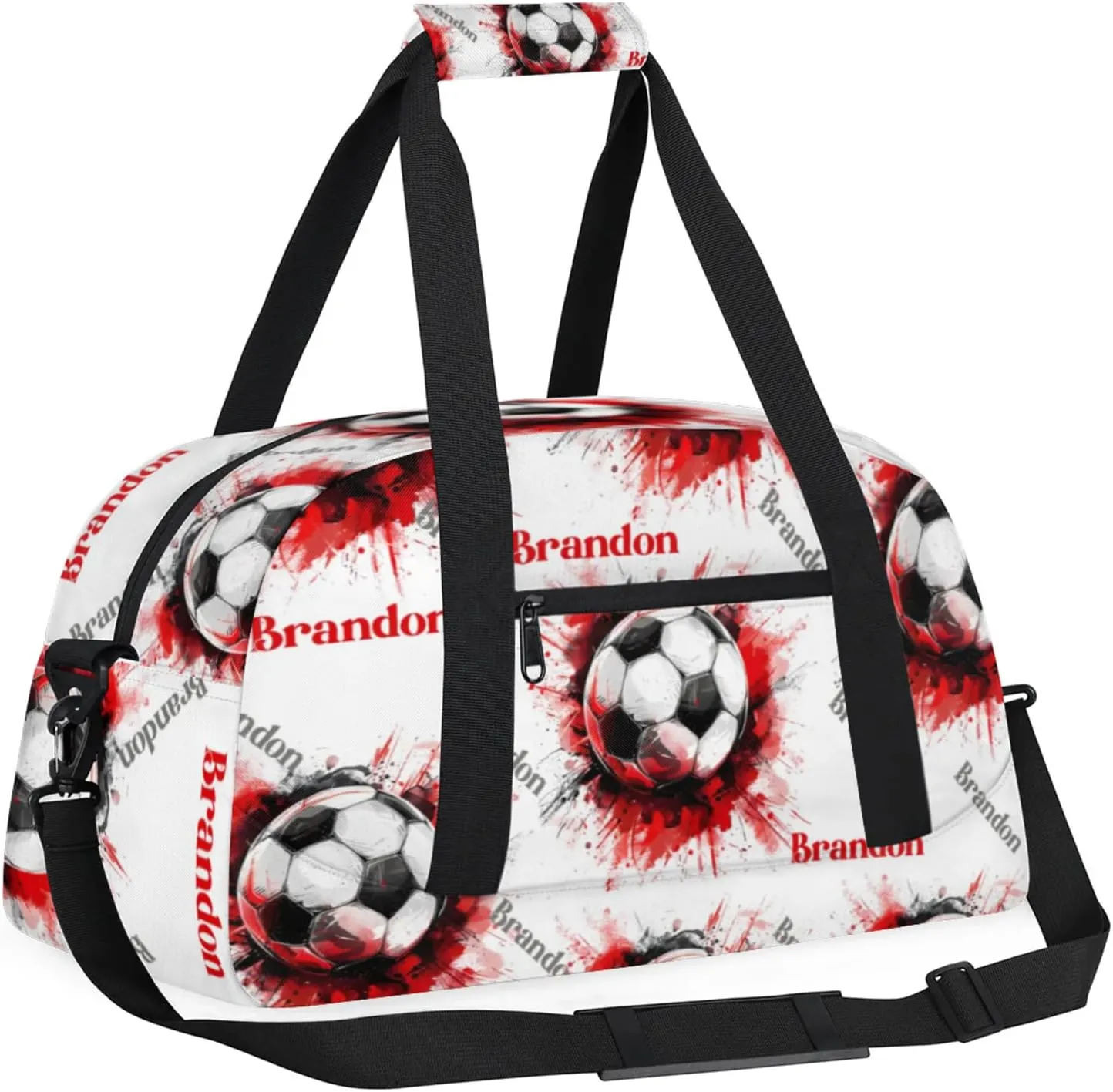 Personalized Duffle-Bag for-Girls-Boys Customized Sports-Bag Carry-On-Bag Gym-Travel-Bag Football-Bag Gymnastics-Bag Black White Red Grey Football Brandon