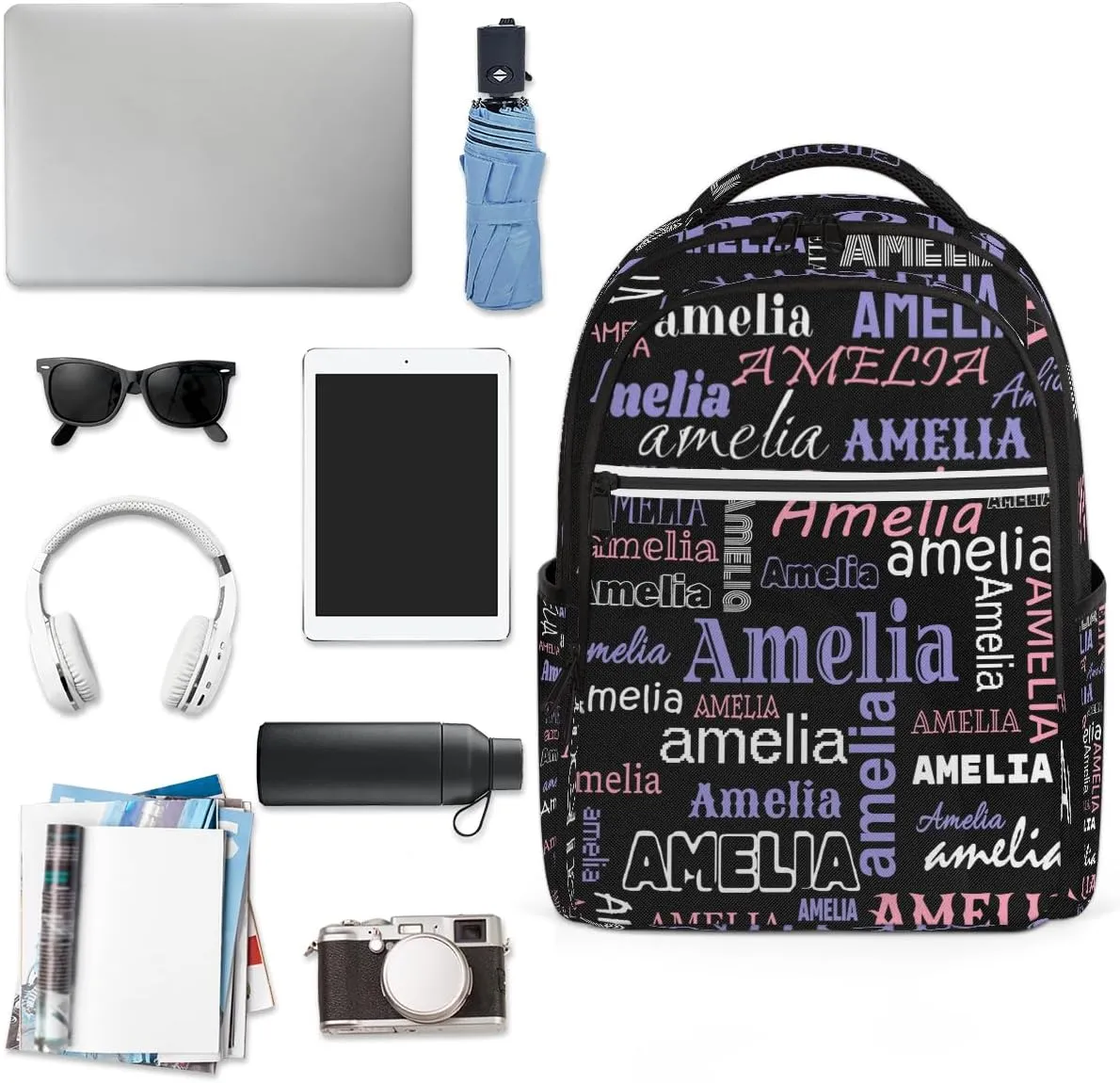 Personalized Name Laptop Backpacks Large Custom Shoulder Bags for Women Men Waterproof Travel Casual Daypack Laptop Bag Gifts 16.1in, Black Purple