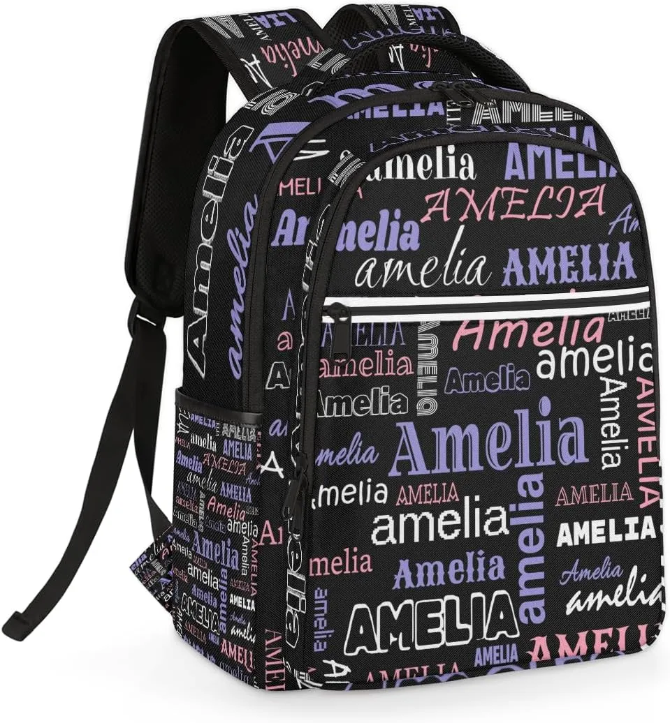 Personalized Name Laptop Backpacks Large Custom Shoulder Bags for Women Men Waterproof Travel Casual Daypack Laptop Bag Gifts 16.1in, Black Purple