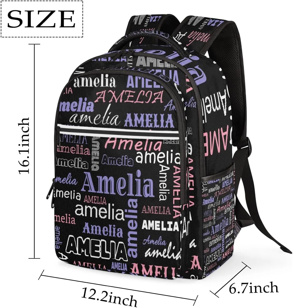 Personalized Name Laptop Backpacks Large Custom Shoulder Bags for Women Men Waterproof Travel Casual Daypack Laptop Bag Gifts 16.1in, Black Purple