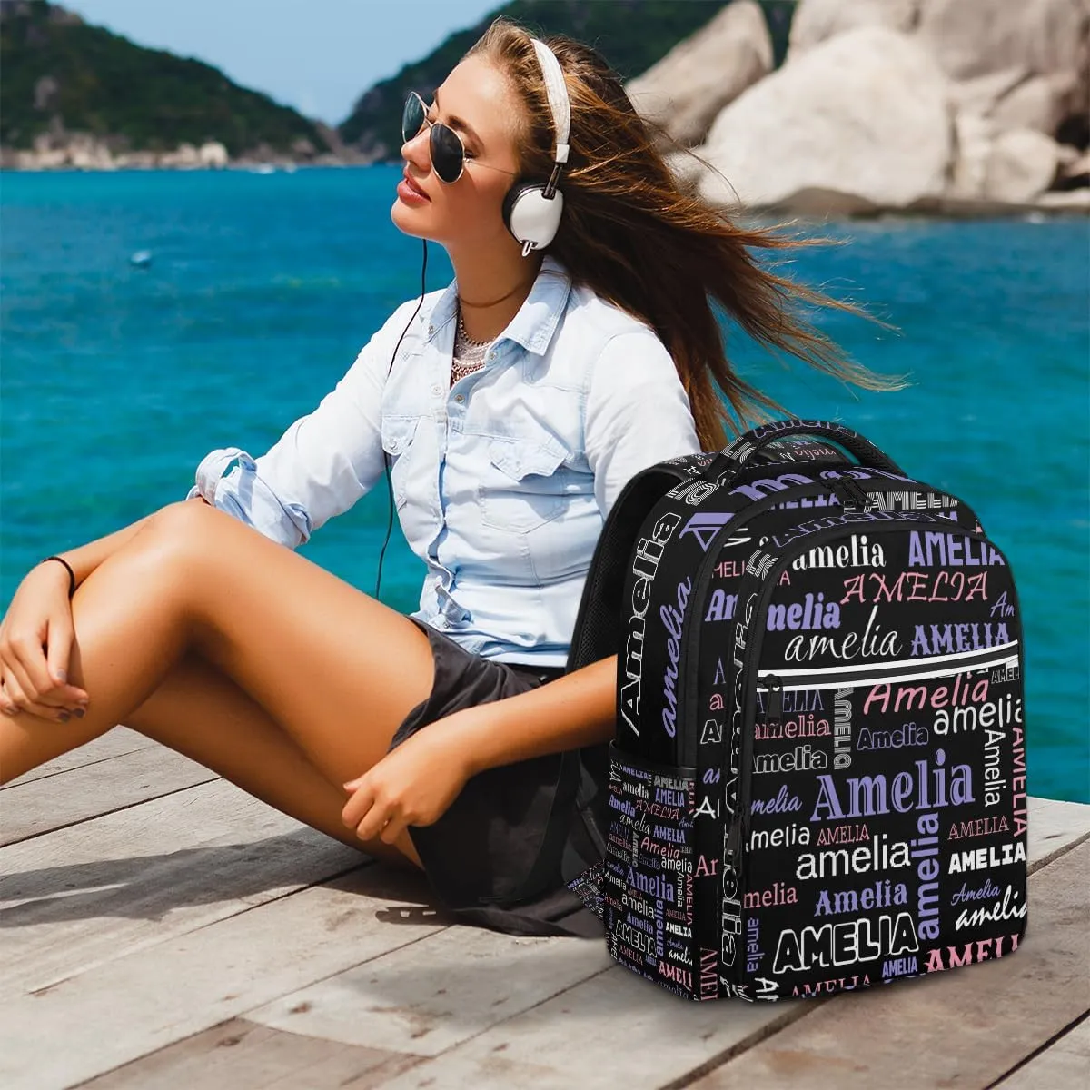 Personalized Name Laptop Backpacks Large Custom Shoulder Bags for Women Men Waterproof Travel Casual Daypack Laptop Bag Gifts 16.1in, Black Purple