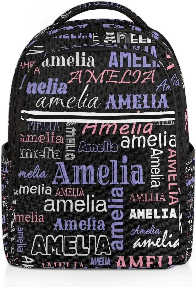 Personalized Name Laptop Backpacks Large Custom Shoulder Bags for Women Men Waterproof Travel Casual Daypack Laptop Bag Gifts 16.1in, Black Purple