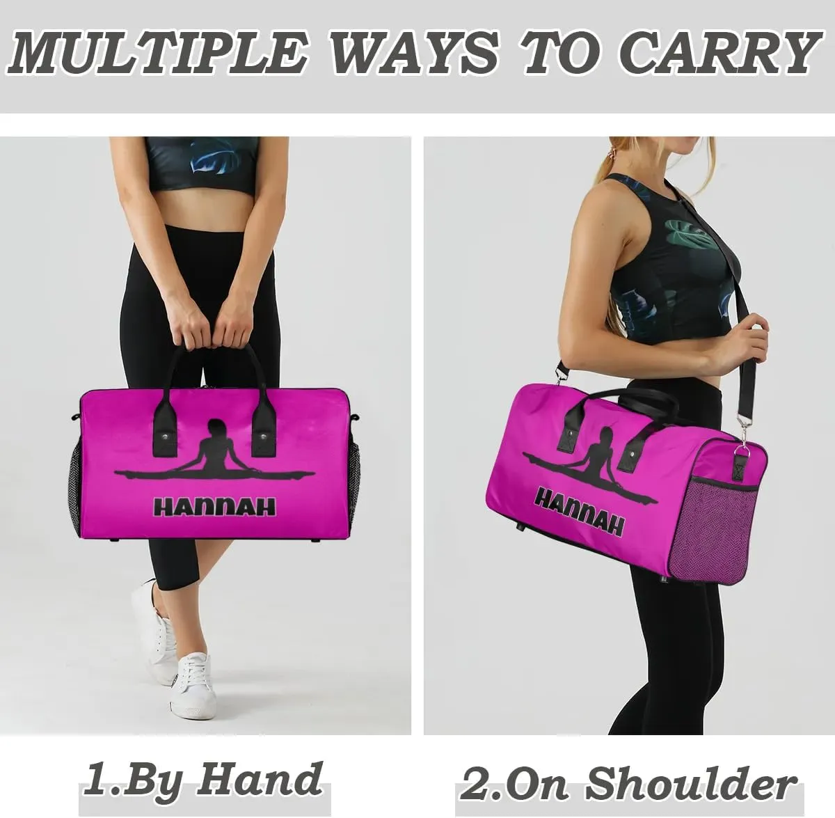 Personalized Sport Deep Pink Dance Bag Custom Duffle Bag, Fitness Yoga Gym Bag Customized Travel Duffel Bag