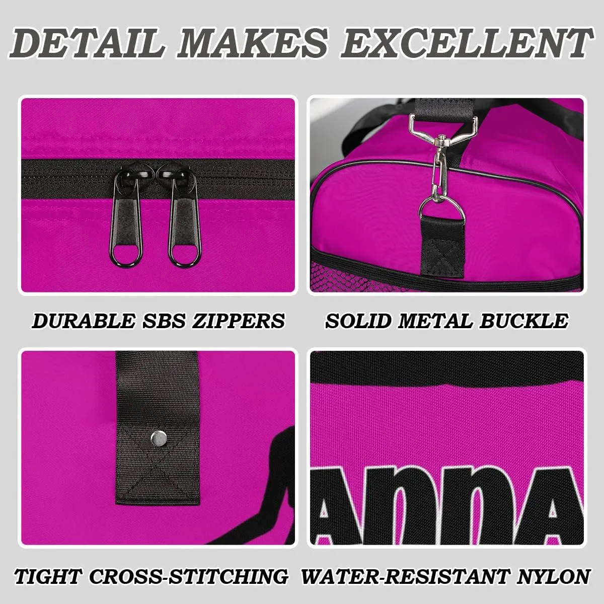 Personalized Sport Deep Pink Dance Bag Custom Duffle Bag, Fitness Yoga Gym Bag Customized Travel Duffel Bag